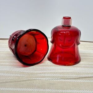 Vtg Ruby Red Lotus Thick Heavy Glass Votive Candle Holder Cups Set Of 2
